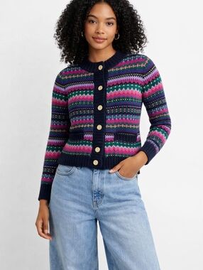 Talbots Cadet Fair Isle Cardigan Small P Cotton Blend Preppy Cottagecore Spring